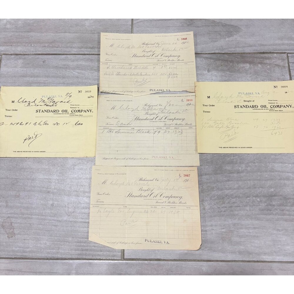 1920 Standard Oil Company Billhead Invoices  Richmond VA Pulaski 4 Antique